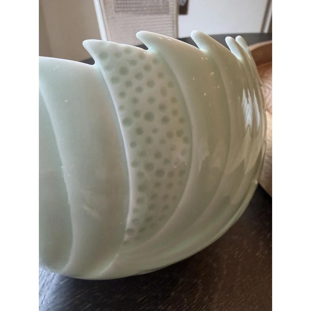 Cliff Lee Art Pottery Porcelain Melon Spiked Celadon Bowl Signed 1991 F